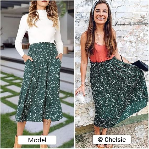 Green Midi Skirt With White Polka Dots image 2